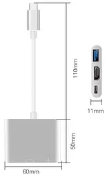 Док-станція USB3.1 Type-C --> HDMI/USB3.0/Type-C (F), кабель 0.1м, OEM - мініатюра 2