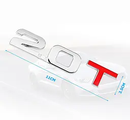Емблема напис 2.0T 110х25 мм Хром+край на скотчі метал (Завод) - мініатюра 4