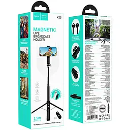 Монопод для селфі Hoco K25 magnetic трипод + знімний BT пульт Black - мініатюра 6