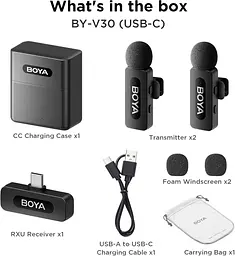 Бездротові петличні мікрофони BOYA BY-V30 USB-C (2 шт), 100 м, шумозаглушення, 36 год - мініатюра 2