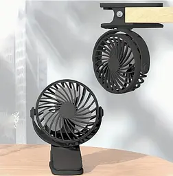 Портативний акумуляторний міні вентилятор Portable Fan Прищіпка USB Чорний - мініатюра 2