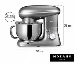 Кухонний комбайн Mozano професійний тістоміс Kitchen Machine 2300 Вт чаша 6,2л Silver - мініатюра 6