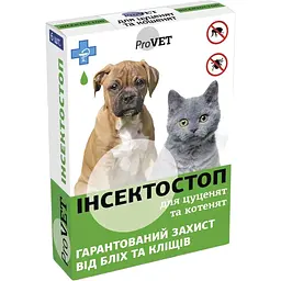 Краплі на холку для котів та собак ProVET Інсектостоп від зовнішніх паразитів до 3 кг 6 піпеток по 0.5 мл (PR020027)