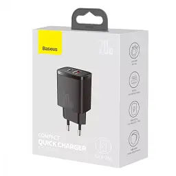 Компактний швидкий зарядний пристрій Baseus 20 W 2 порти (1Type-C + 1 USB) чорний CCXJ-B01 - мініатюра 8