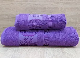 Набір турецьких бамбукових махрових рушників Zeron 50х90+70х140 Bamboo Agaс Desen фіолетовий 2