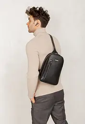 Чорний шкіряний чоловічий рюкзак на одне плече Chest Bag - мініатюра 8