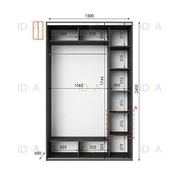 Шафа-купе Idea серія 1 150 x 60 x 240 см Антрацит Дзеркало - мініатюра 2