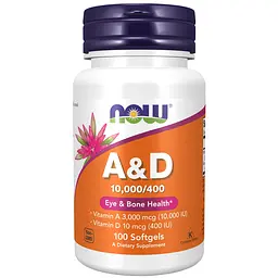 Вітаміни та мінерали NOW Vitamin A&D, 100 капсул