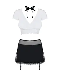 Еротичний костюм секретарки Obsessive Secretary suit 5pcs black S/M, чорно-білий, топ, спідниця, стр - мініатюра 5