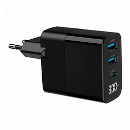 Зарядний пристрій Gembird 2хUSB-A (QC3.0 18W) + 1хType-C (PD20W) LCD black (TA-UC-PDQC30LCD-BK-02) - мініатюра 2
