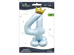 Кулька фольгована цифра PELICAN 40 (100 см) 1 з короною на підставці 4 блакитна