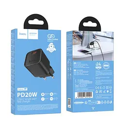 Мережевий зарядний пристрій Hoco N64 Ingenious single port PD20W charger(EU) Чорний - мініатюра 2