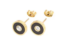 Сережки Xuping пусети TTM Stainless Steel 14K "Чорні кола з кристалами" ø10мм (335867) 1,4см
