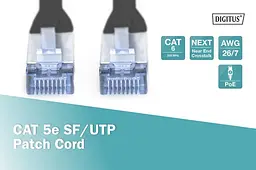Патч-корд CAT 5e SF-UTP, Cu, PVC AWG 26/7, довжина 1 м, колір чорний DK-1531-010/BL DIGITUS by ASSMANN - мініатюра 4