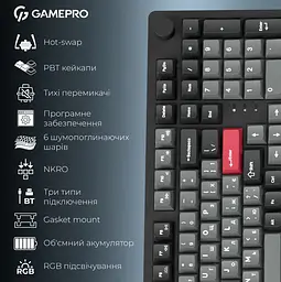 Механічна ігрова клавіатура GamePro MK-305-BK Asgard Drakkar Keychron Super Red Switch Bluetooth 5.2/2.4 ГГц/USB Black - мініатюра 16