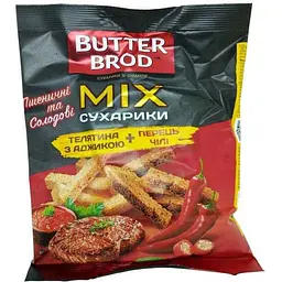 Сухарики BUTTERBROD 110г Телятина з аджикою та перцем чілі MIX зі смаком