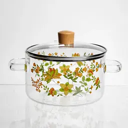 Скляна каструля з кришкою Yiwu Wildflowers, боросилікатне скло, 1,8 л, 16 см, зелена