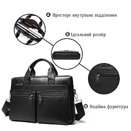 Сумка для ноутбука 14579 із натуральної шкіри Vintage чорна - мініатюра 8