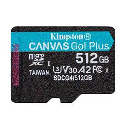 Карта памяті MicroSDXC 512GB UHS-I/U3 Class 10 Kingston Canvas Go! Plus R200/W160MB/s (SDCG4/512GBSP)