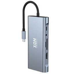 USB-хаб XON SmartHub 11 в 1 (Ethernet, VGA, HDMI, 3.5 Audio, SD/TF, Type-C, 2xUSB3.0, 2xUSB2.0) Сірий (UHCHP113322G 4432) - мініатюра 2