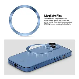 Чехол-накладка для Apple iPhone 15, Replica MagSafe, голубой, противоударный защитный чехол с магнитным кольцом MagSafe, защита всего корпуса, TPU+PC, зеркальный, выступающий бортик вокруг экрана, ArmorStandart (ARM76225) - мініатюра 4