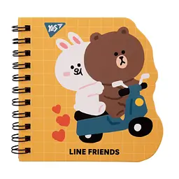 Блокнот YES 100×100 мм, 30 арк, подвійна спіраль Line Friends yellow, крапки (151812)