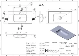 Умивальник Miraggio DELLA 900 (0001071) Mirasoft, Матовий, Накладний/Врізний, Білий - мініатюра 2