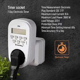 Таймер-розетка СolorWay 16A 3680W електронний тижневий 7D (CW-STE01-7D) - мініатюра 10