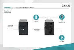 Digitus ДБЖ Line-Interactive, 600VA/360W, LED, 2xSchuko, RJ11, USB - мініатюра 3