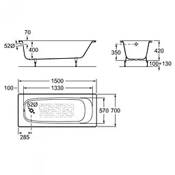 Ванна чавунна Roca Contnental 150x70 A21291300R - мініатюра 2