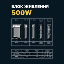 Блок живлення 500 Вт, Gaming Star, Black, 120 мм GTL teh0028912 - мініатюра 6