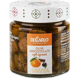 Оливки DeCarlo Leccina з цитрусовими без кісточки 200 г