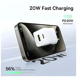 Зарядний пристрій Baseus 1xUSB-C 20 Вт + 1xUSB білий + кабель USB-C — USB-C 60 Вт 1.0 м (P10111608213-01) - мініатюра 9