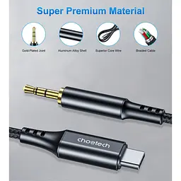 Перехідник USB-C to jack 3.5mm stereo audio (CDLA) 2.0m Choetech (AUX008-BK) - мініатюра 4