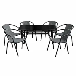 Комплект садових меблів 4Points Rapallo-6 з прямокутним столом 120x70x70см з чорною скляною стільницею