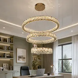 Підвісна LED-люстра Diasha 7896/800+600+400S-Gold з трьома кришталевими кільцями, пультом, 98 W, Gold, 78 см, 16-30m2