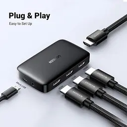 Спліттер Ugreen CM332 HDMI 3x1 Switcher 4K@30Hz Black (UGR-80125) - мініатюра 4