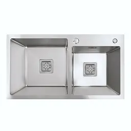 Кухонна мийка на дві чаші Platinum Handmade HDB 750x410x230 нержавійка (квадратний сифон, 3.0/1.0), Нержавіюча сталь