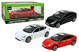 Металева колекційна модель автомобіля Tesla Model 3 масштаб 1:24 зі світлом та звуком АВТОПРОМ (AP7728)