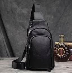 Слінг шкіряний чоловічий на плече18х32х8 для студента TIDING BAG TH-73583 чорний 18 см - мініатюра 3