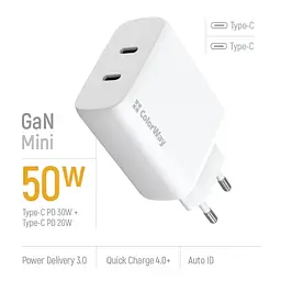 Мережевий зарядний пристрій White 50 Вт GaN ColorWay teh0028600 - мініатюра 5
