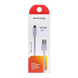 Кабель Grand-X USB - micro USB (M/M), Cu, 2.5 м, Білий (PM025W) - мініатюра 3