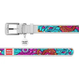 Нашийник для собак Waudog Design Літо, шкіряний, з QR паспортом, 19-25х1, 2 см, білий - мініатюра 4