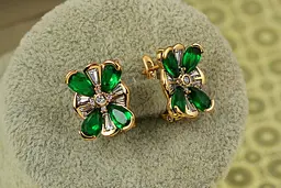 Сережки Xuping Jewelry бурлеск із зеленим каменем 1,7 см золотисті - мініатюра 2