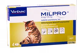 Virbac Milpro Милпро Антигельминтні таблетки для кошенят до 2кг 4 таблетки