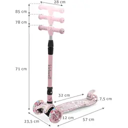 Дитячий триколісний самокат Kidwell VENTO Unicorn, складаний, зі світними LED-колесами, регульованим кермом та навантаженням до 50 кг - мініатюра 4