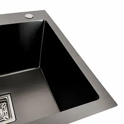 Кухонна мийка Platinum Handmade PVD 780x430x220 R чорна (квадратний сифон,3.0/1.0), Чорний - мініатюра 4