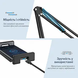 Настільний тримач для телефона та планшета UGREEN LP142 на струбцині для поверхонь завтовшки до 52 мм кронштейн для екранів 4–12,9 дюйма з поворотною головкою на 360° з поворотом важеля на 180° з доступом до зарядного порту з двосекційним пружинним важелем із силіконовими накладками для захисту пристрою та меблів чорний (50394) - мініатюра 4