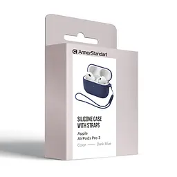Силіконовий чохол для навушників Apple AirPods Pro 3, Silicone Case with straps, синій, захисний чохол з ремінцем, ультратонкий і легкий, повний захист, з підвіскою, м"який силікон, ArmorStandart (ARM88292) - мініатюра 2