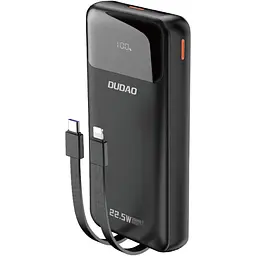 Універсальна мобільна батарея Dudao 20000mAh K15 Pro 22,5W PD USB-A,USB-C In/Out,with built-in USB-C/Lightning cables Чорний